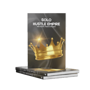 Solo hustle Empire book mockup with Crown on premium black background and shine. Title Solo Hustle Empire with subheadline Solo Huste. Massive Impact. At the bottom of the book is Emporiant - Anto Markunovic