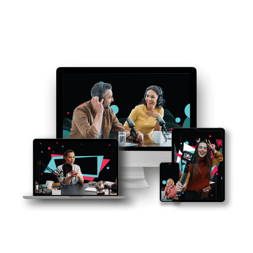 Mockups of different devices with videos perfectly matching the device screen size.