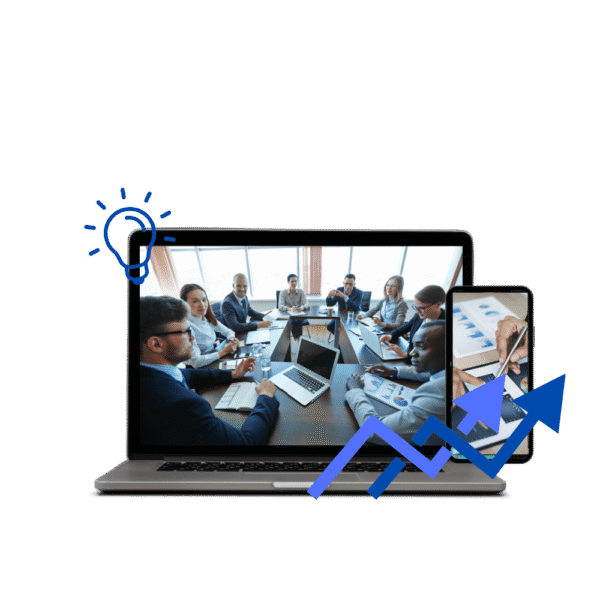 Lapotop and smartphone mockups with business photos and graphics